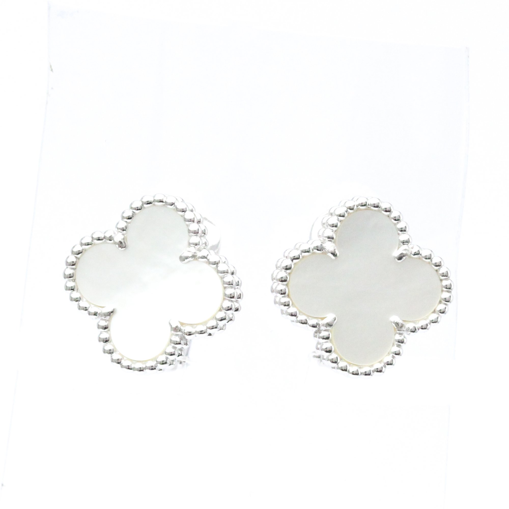 Van Cleef & Arpels Vintage Alhambra VCARF48600 Shell White Gold (18K) Stud Earrings Silver