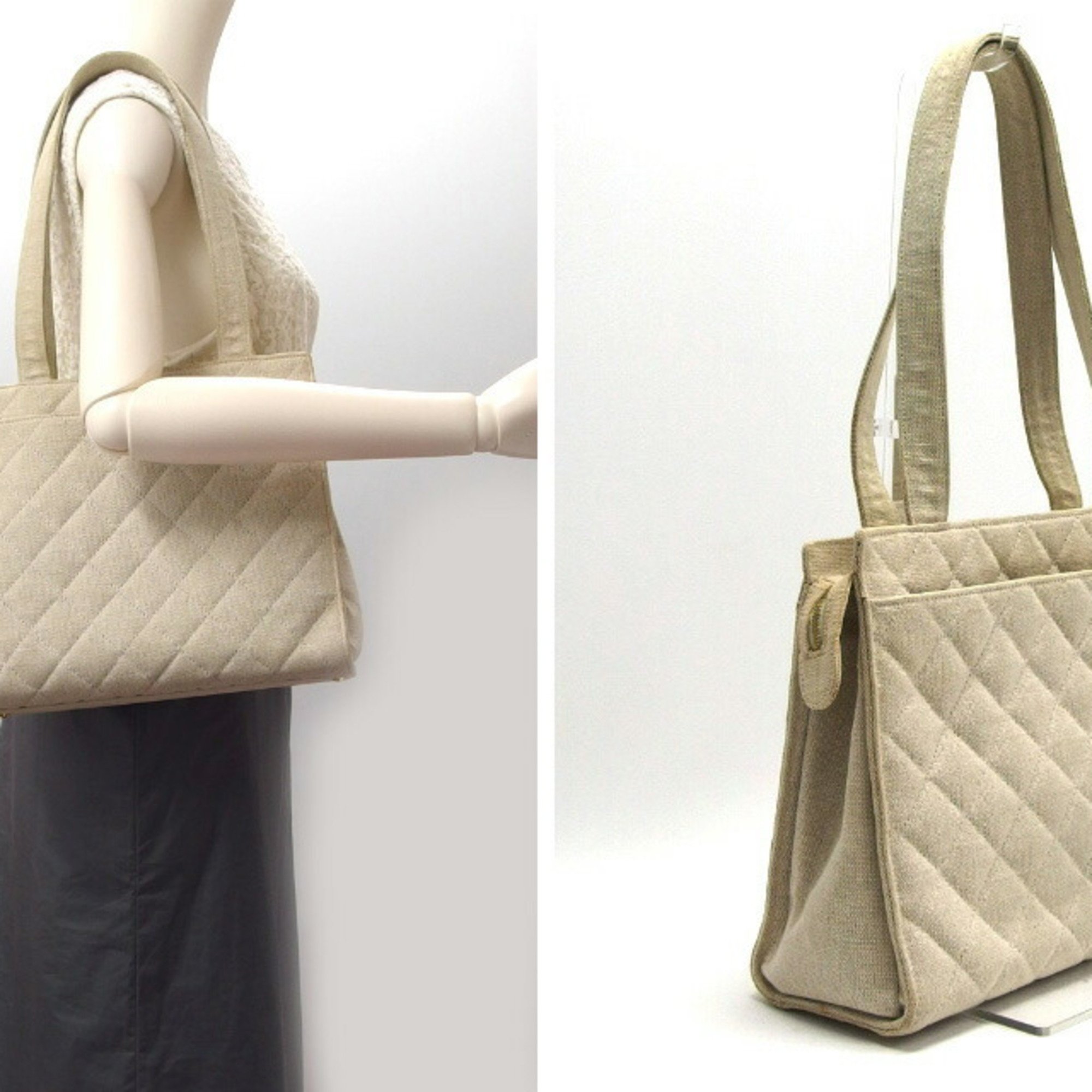 Matelasse canvas tote bag here mark ivory