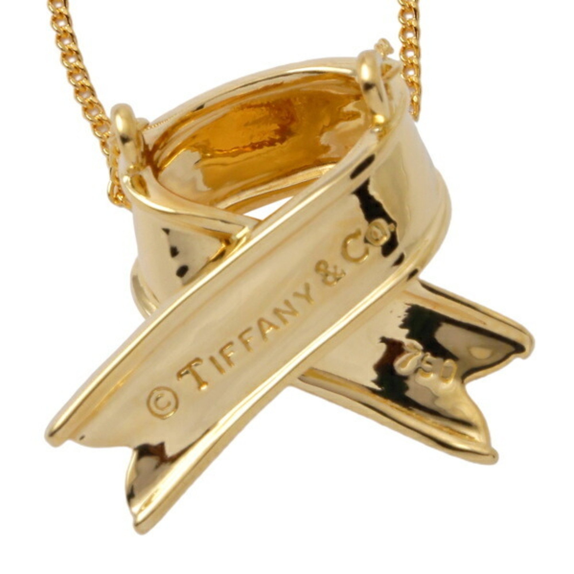 Tiffany ribbon motif K18YG yellow gold necklace