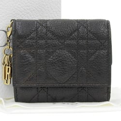 Christian Dior Cannage Trifold Wallet Leather Black