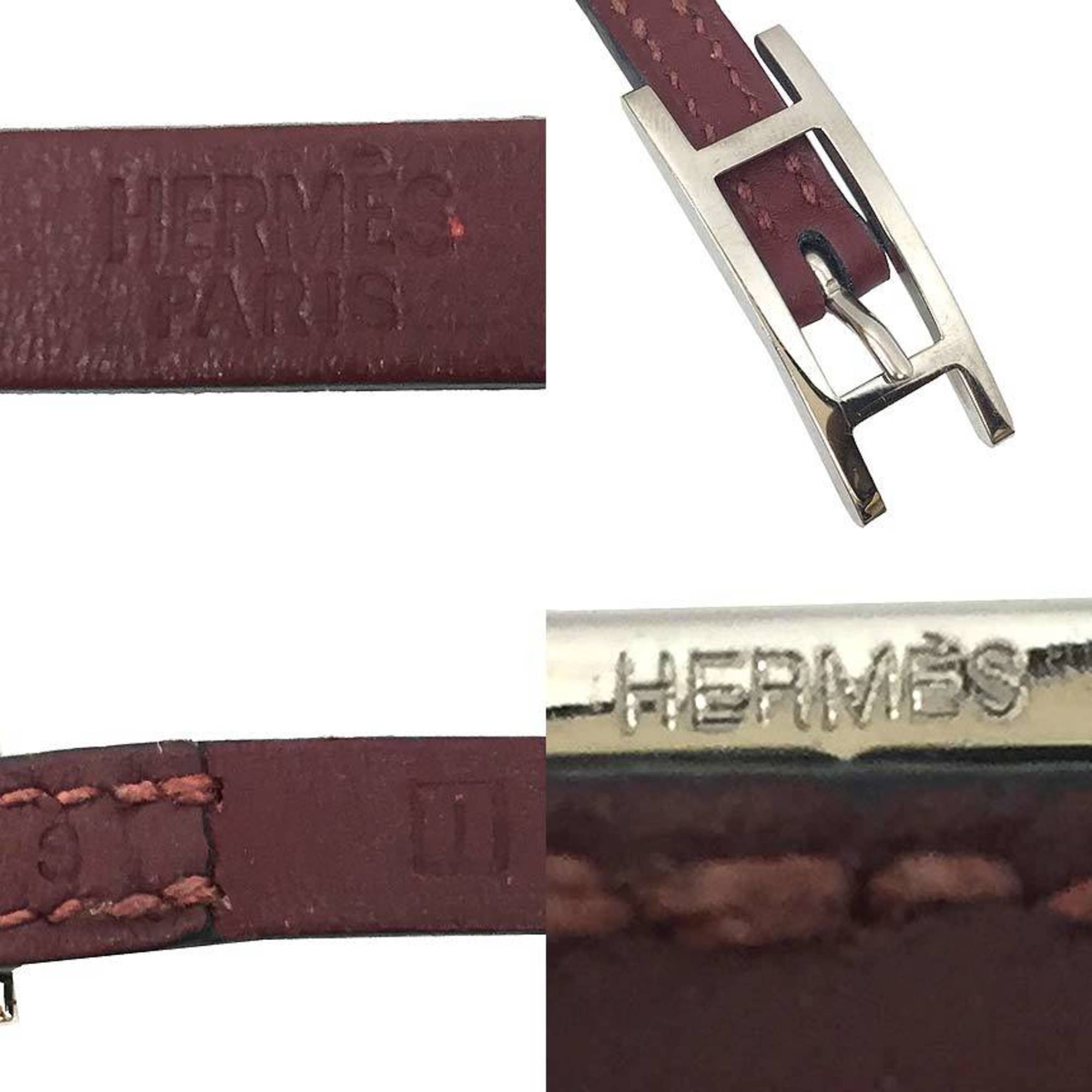HERMES Api3 Leather Bracelet Choker Rouge Ash □ I Stamp S Size