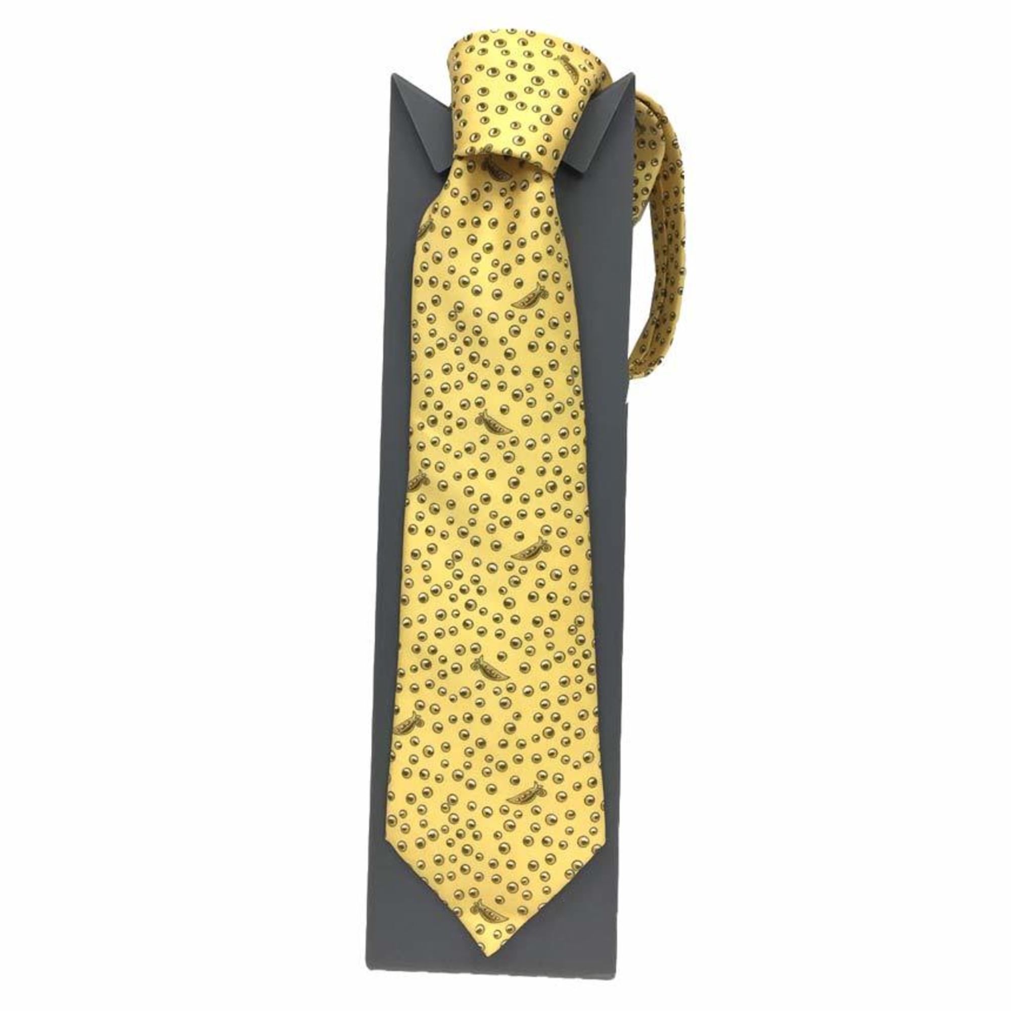 Hermes Tie Bean Pattern 100% Silk Yellow Men's