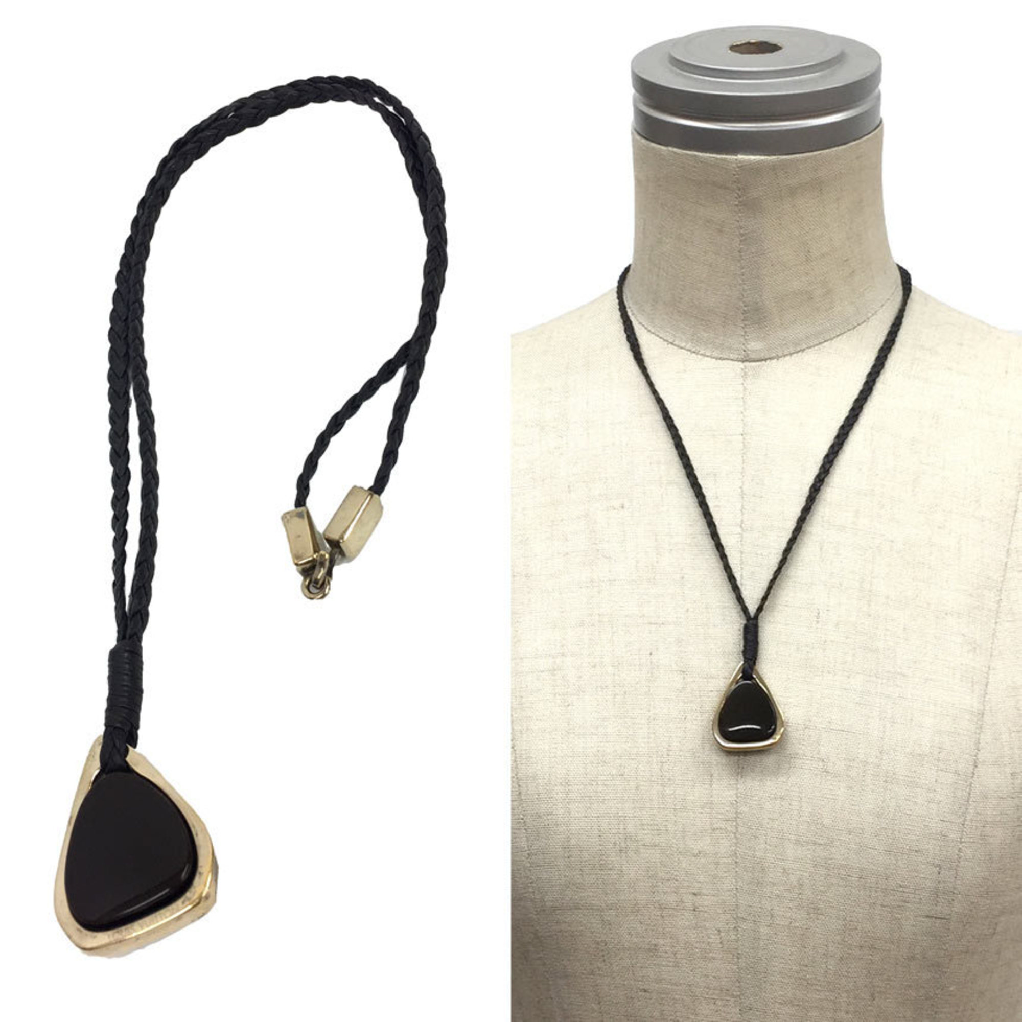 Louis Vuitton LOUIS VUITTON Necklace MP1968 Pendant Leather x Silver 925 Brown Champagne Gold