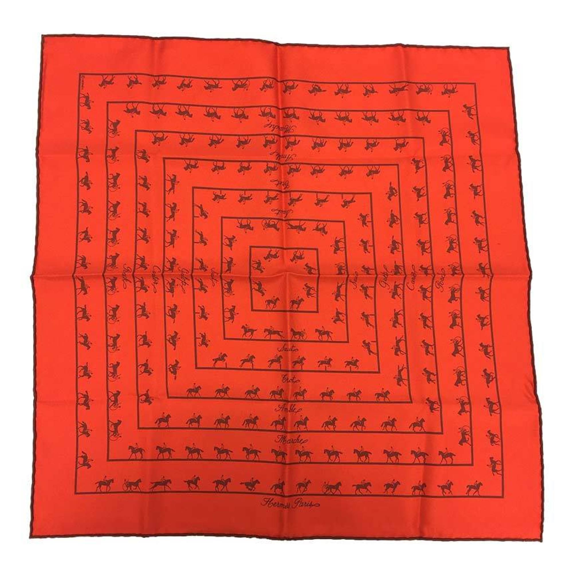 HERMES Hermes Carre 42 45 Scarf Muffler Le ALLURE Les Allure Horse Pattern Orange 100% Silk