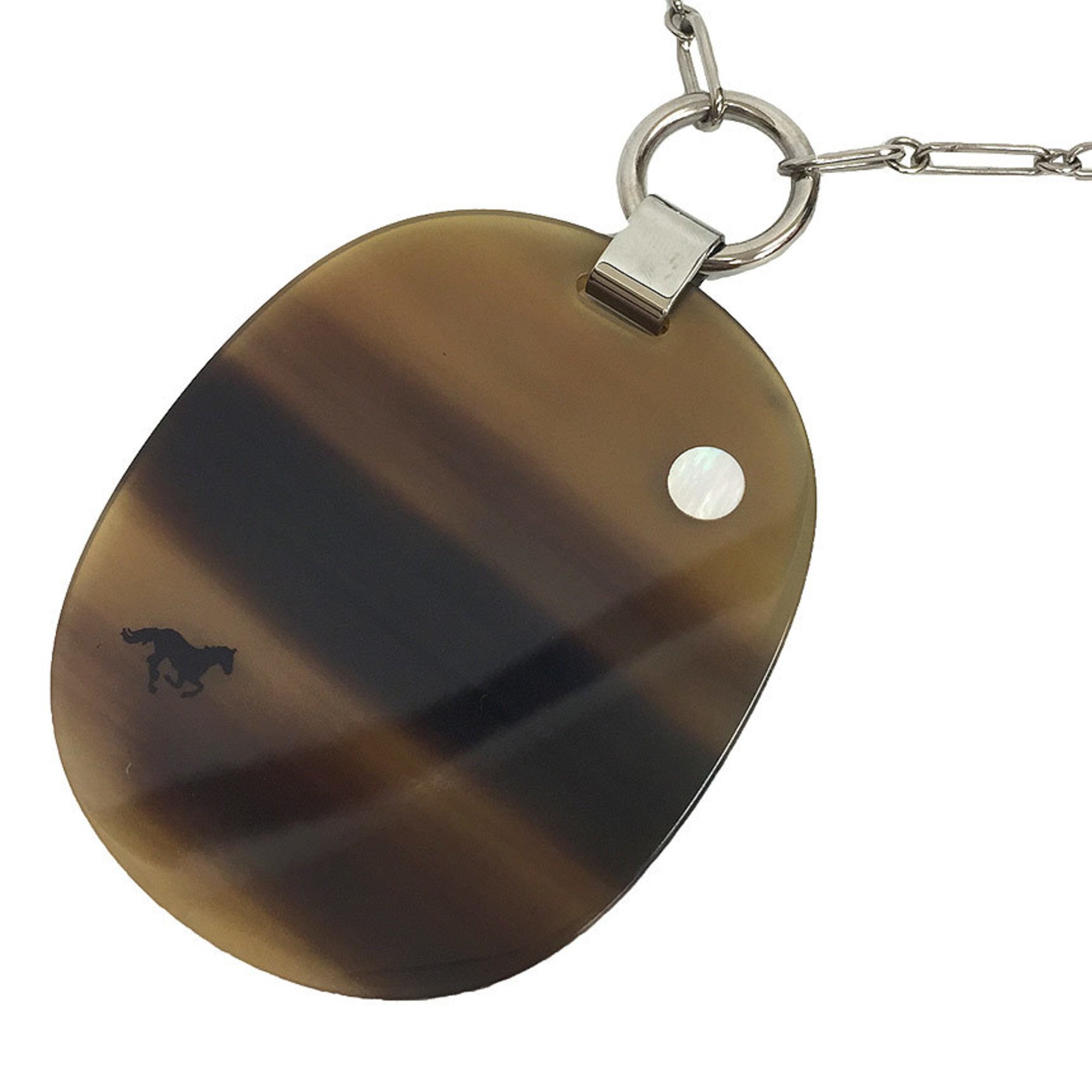 Hermes Buffalo Horn Necklace Pendant Horse Brown