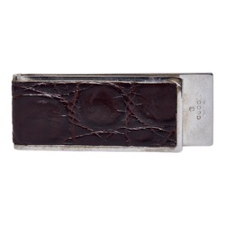 Gucci Embossed Money Clip Silver Brown Metal Leather Men's GUCCI