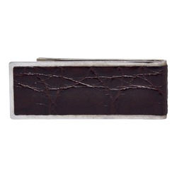 Gucci Embossed Money Clip Silver Brown Metal Leather Men's GUCCI
