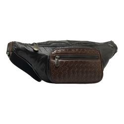 Bottega Veneta Intrecciato Body Bag Waist 222310 Dark Brown Black Leather Nylon Men's BOTTEGAVENETA
