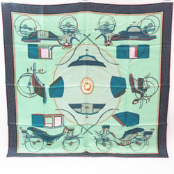 Hermes CARRES90 LES VOITURES A TRANSFORMATION Women's Silk Scarf Light Green,Multi-color