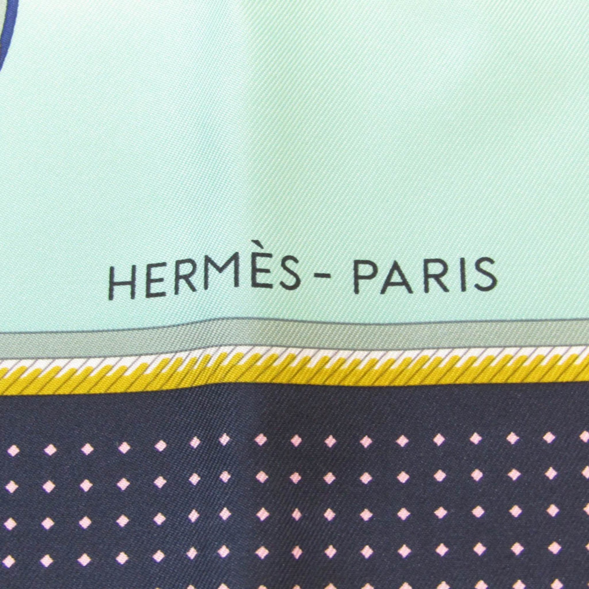 Hermes CARRES90 LES VOITURES A TRANSFORMATION Women's Silk Scarf Light Green,Multi-color