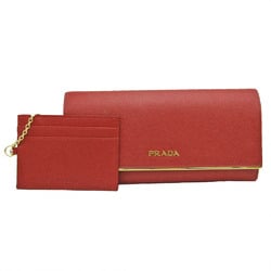 Prada Saffiano With Pass Case 1MH132 Women's Saffiano Metal Long Wallet (bi-fold) Fuoco
