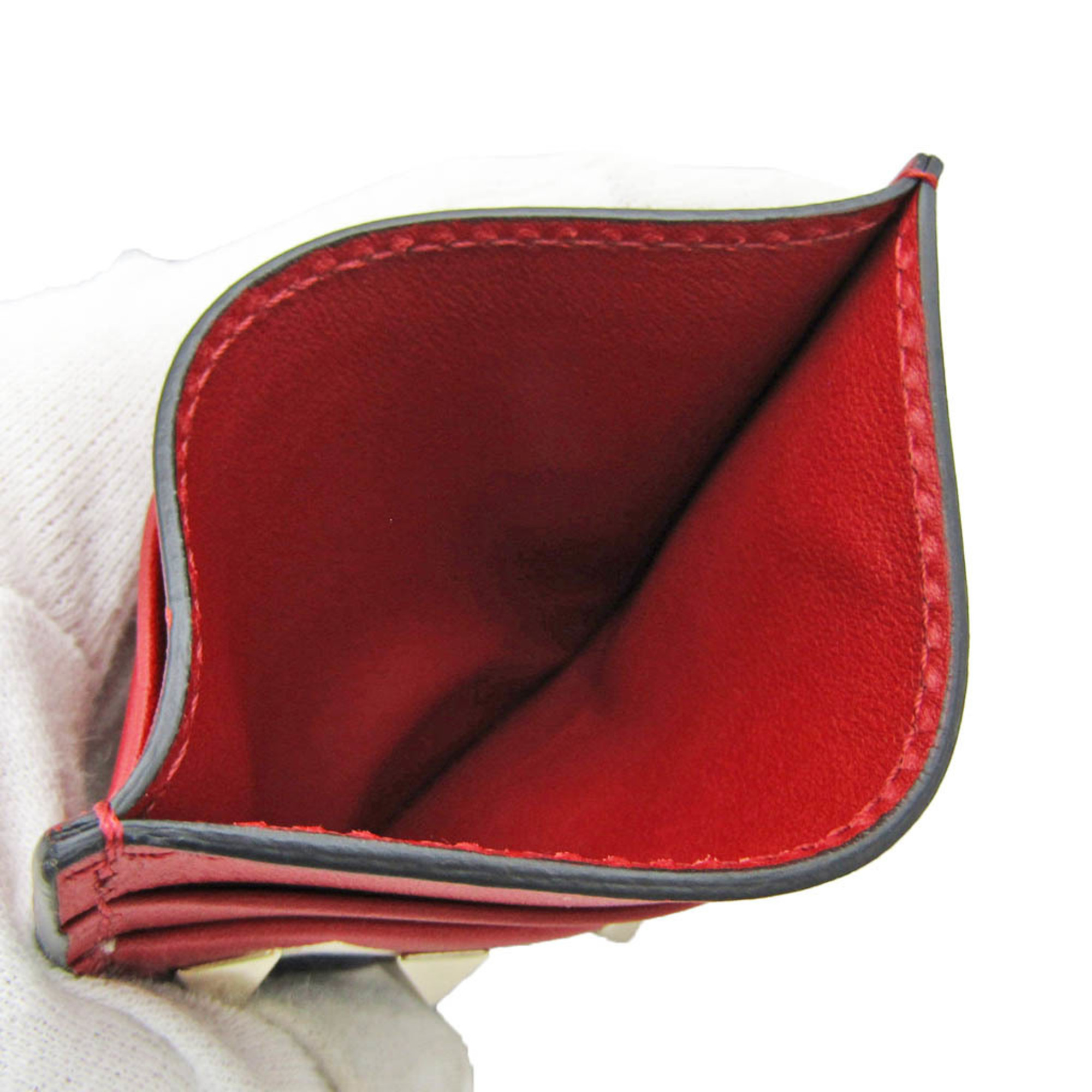 Valentino Garavani Lockstuds Leather Card Case Navy,Off-white,Red Color