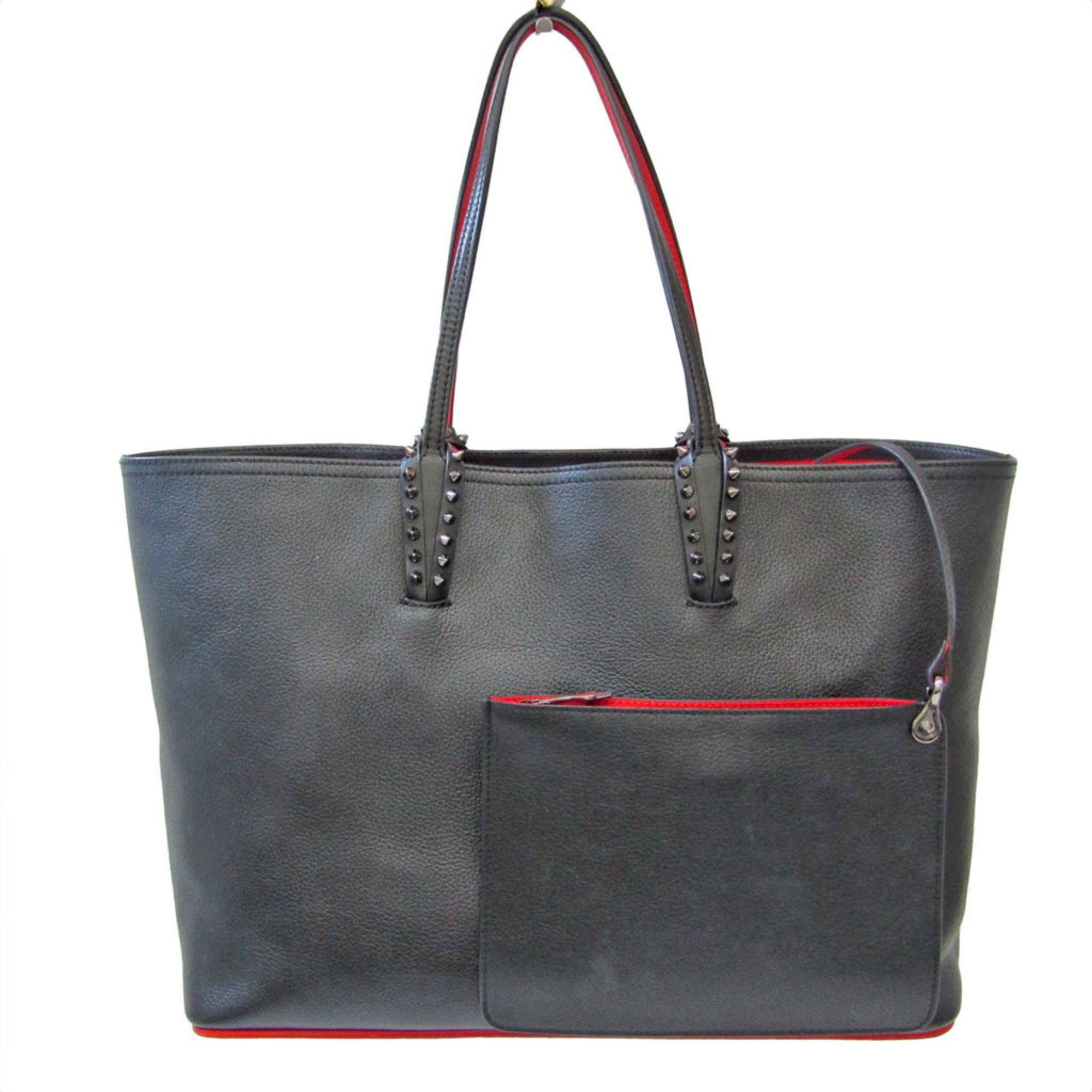 Christian Louboutin Cabata Men,Women Leather,Rubber Tote Bag Black,Red Color