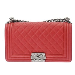 CHANEL Boy Chanel Chain Shoulder Red Tone A67086 Women's Caviar Skin Bag