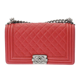 CHANEL Boy Chanel Chain Shoulder Red Tone A67086 Women's Caviar Skin Bag