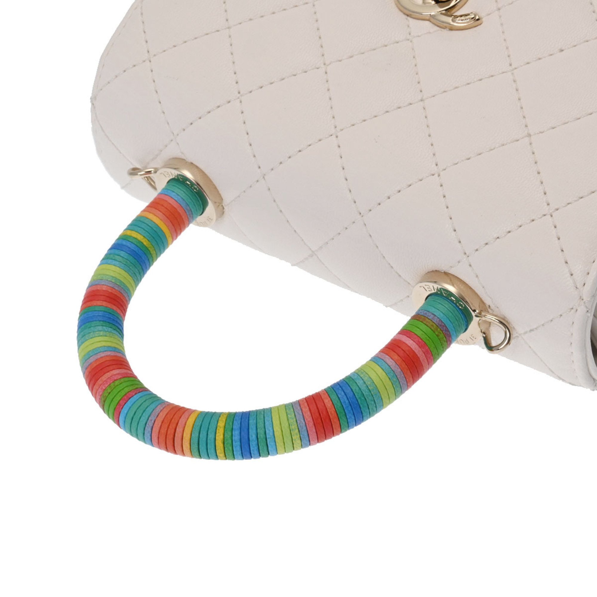 CHANEL Matelasse XXS White Rainbow AS2215 Women's Calf Handbag