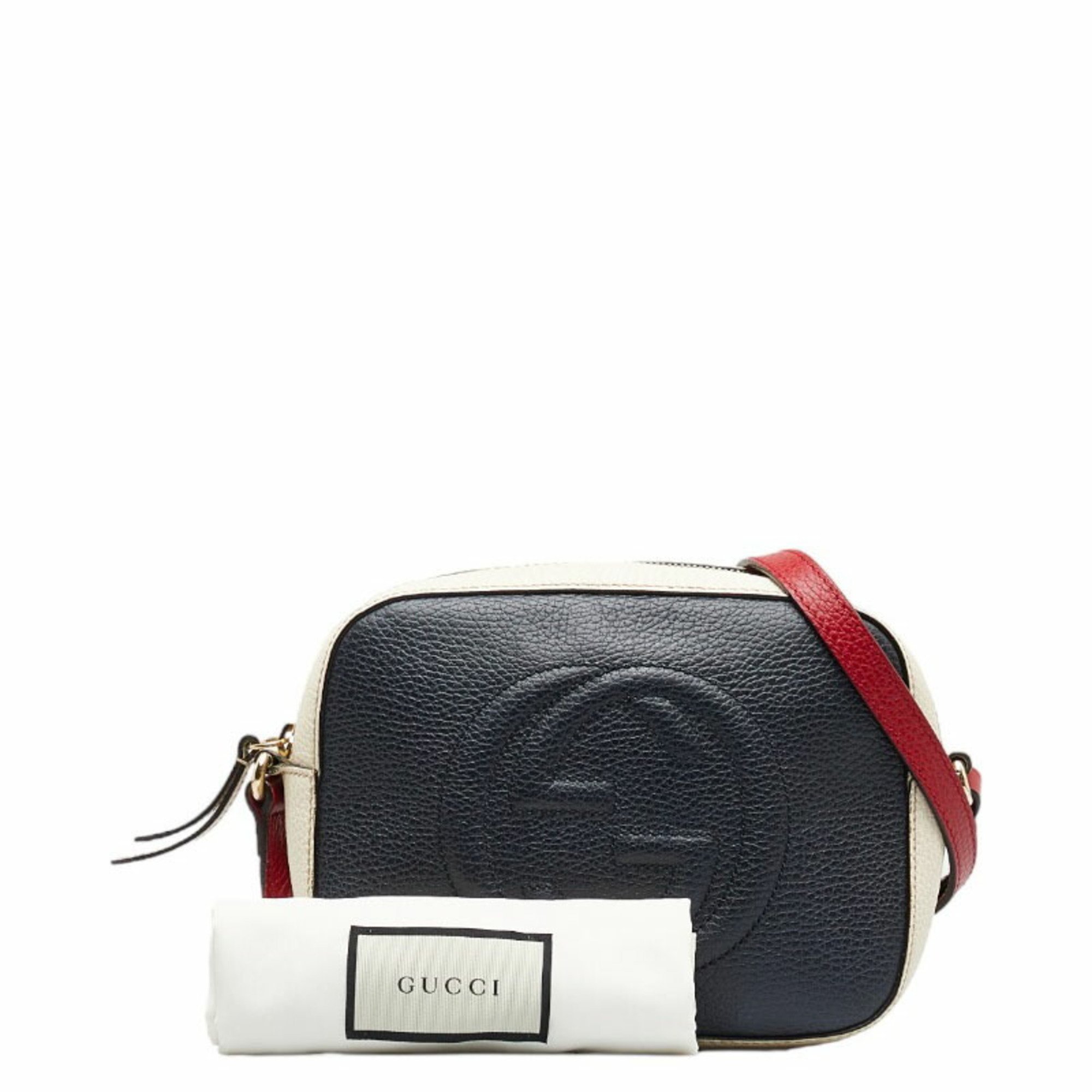 Gucci Interlocking G Soho Small Disco Shoulder Bag 431567 Navy White Red Leather Women's GUCCI