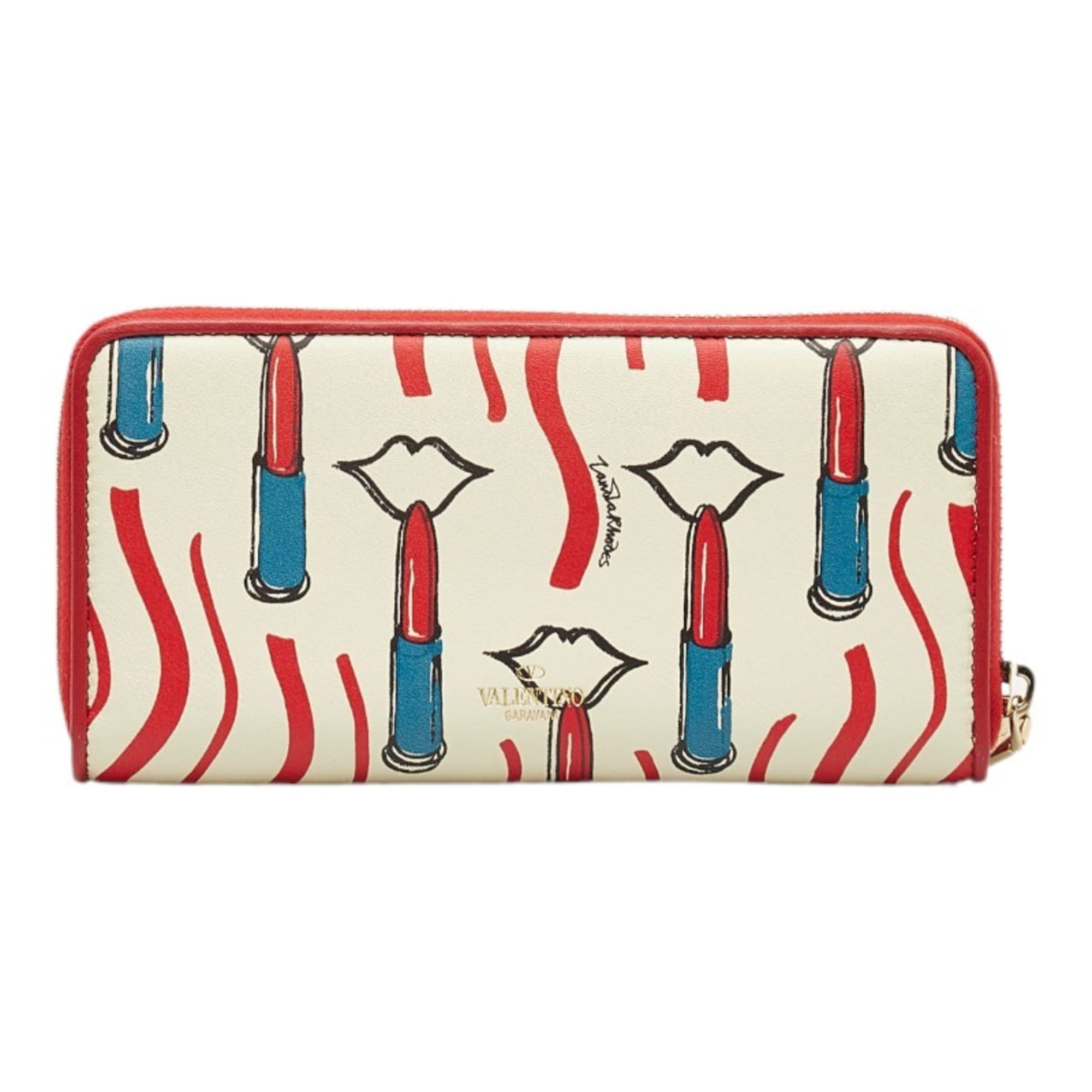 Valentino Long Wallet Round White Multicolor Leather Women's VALENTINO