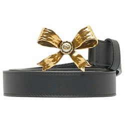 Gucci ribbon motif belt 431434 black leather ladies GUCCI