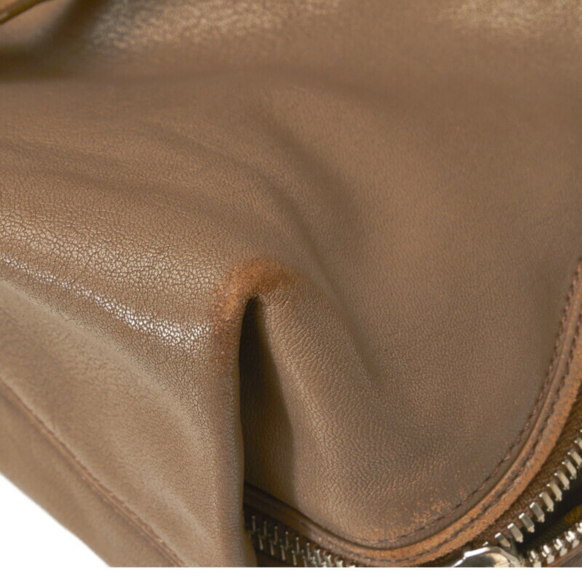 FENDI Zucca Unzipped Handbag Boston Bag 8BR623 Beige Leather Women's