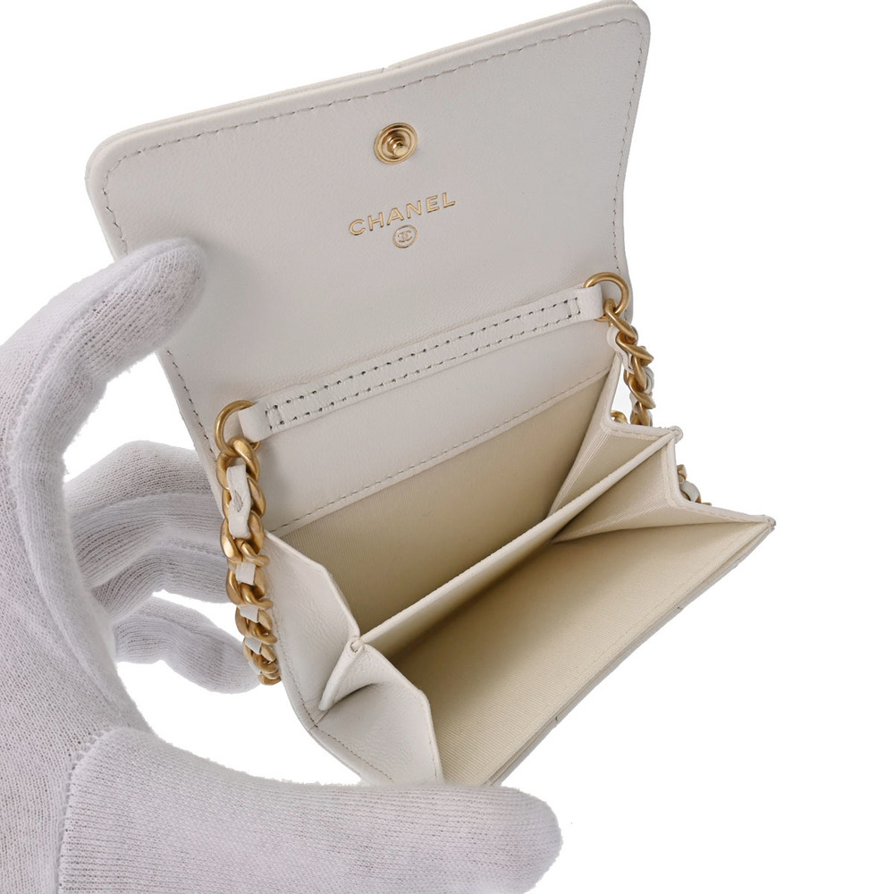 CHANEL Chanel Matelasse 19 Flap Coin Purse Chain Shoulder White Gold AP1787  Women's Lambskin Case
