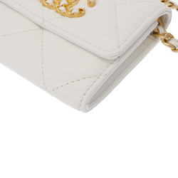 CHANEL Chanel Matelasse 19 Flap Coin Purse Chain Shoulder White Gold AP1787 Women's Lambskin Case