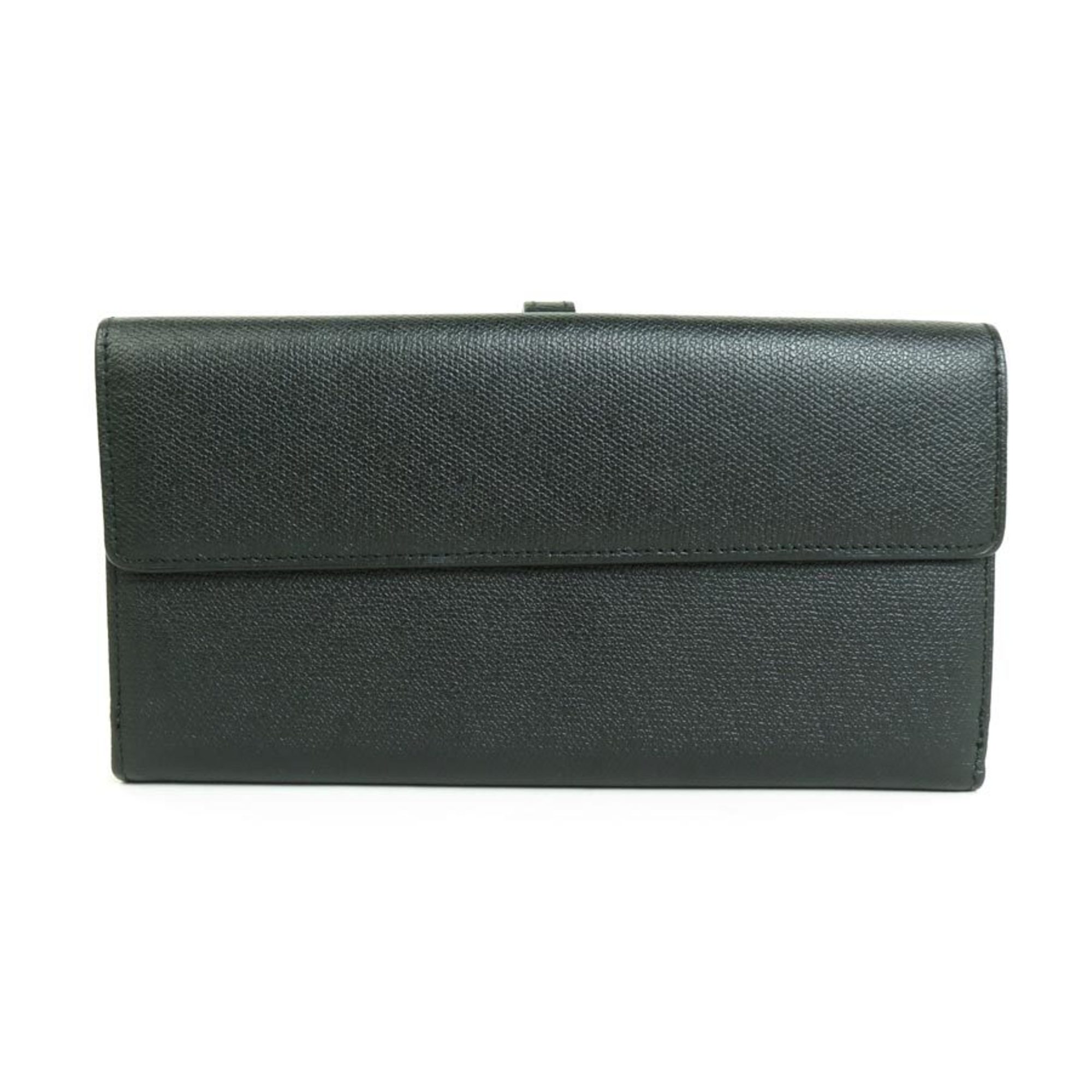 CHANEL Bifold Long Wallet Coco Button Leather Black