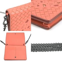 BOTTEGA VENETA Wallet Chain Crossbody Shoulder Bag Intrecciato Leather/Metal Orange Brown Women's