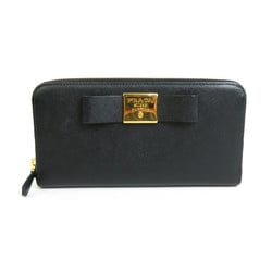 PRADA Round Zipper Long Wallet Saffiano Ribbon Leather Black Ladies 1ML506