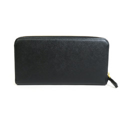 PRADA Round Zipper Long Wallet Saffiano Ribbon Leather Black Ladies 1ML506