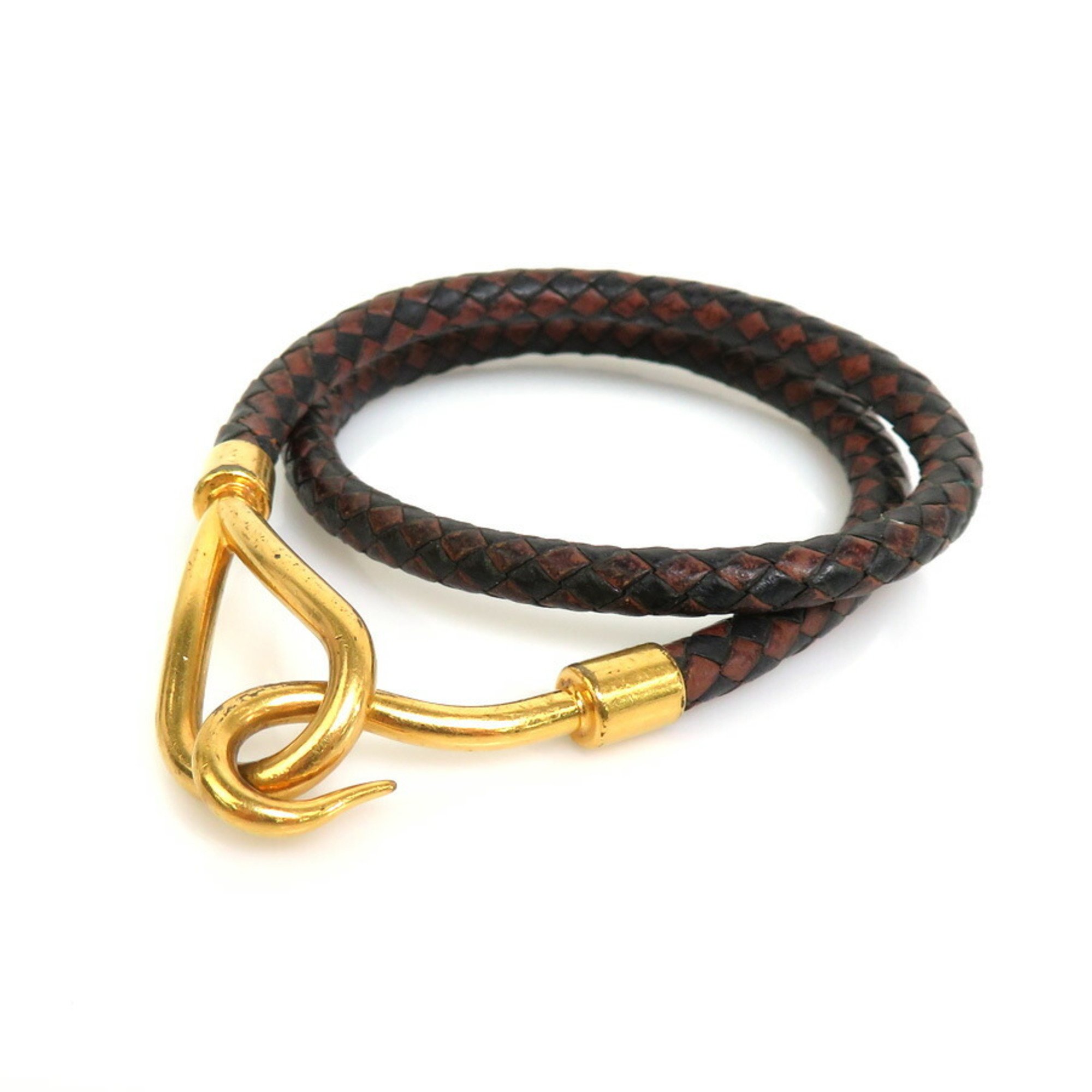 HERMES Bracelet Choker Necklace Jumbo Leather/Metal Black/Brown/Gold Unisex