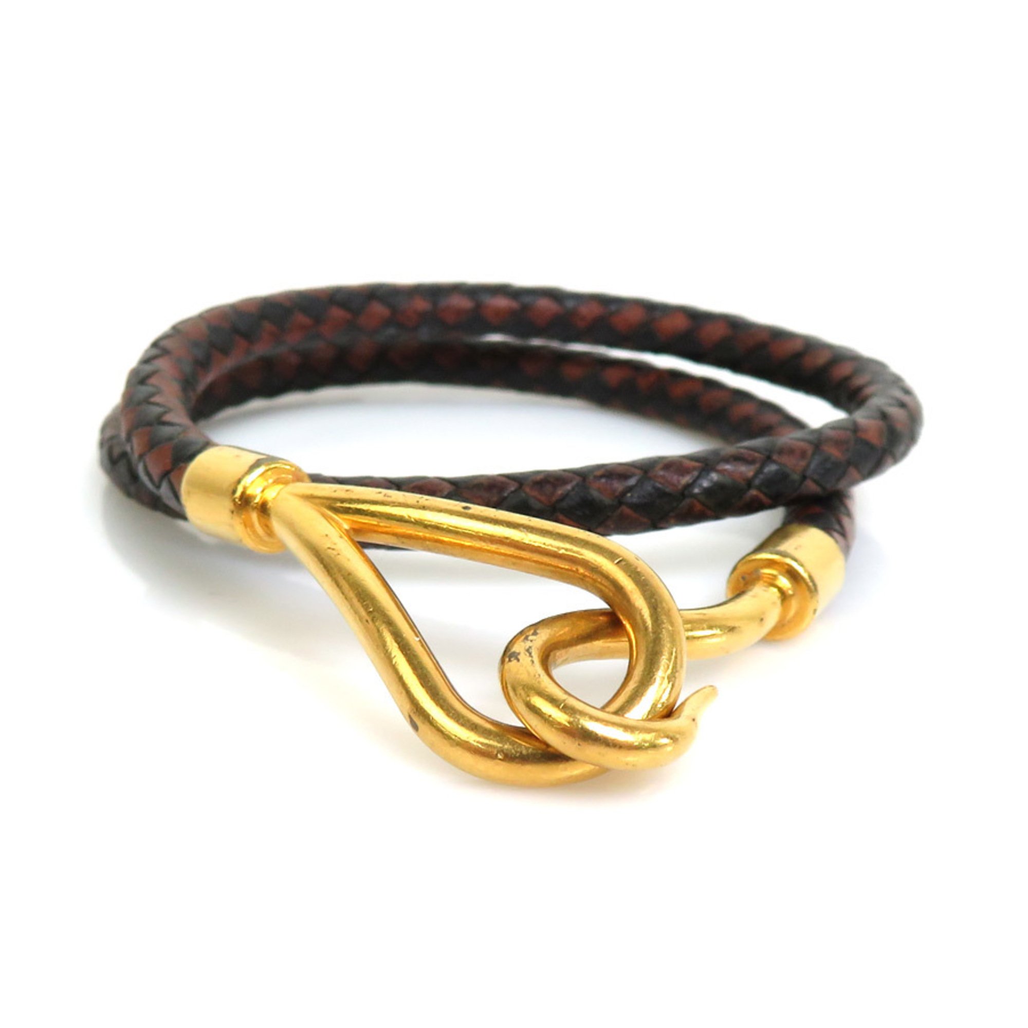 HERMES Bracelet Choker Necklace Jumbo Leather/Metal Black/Brown/Gold Unisex