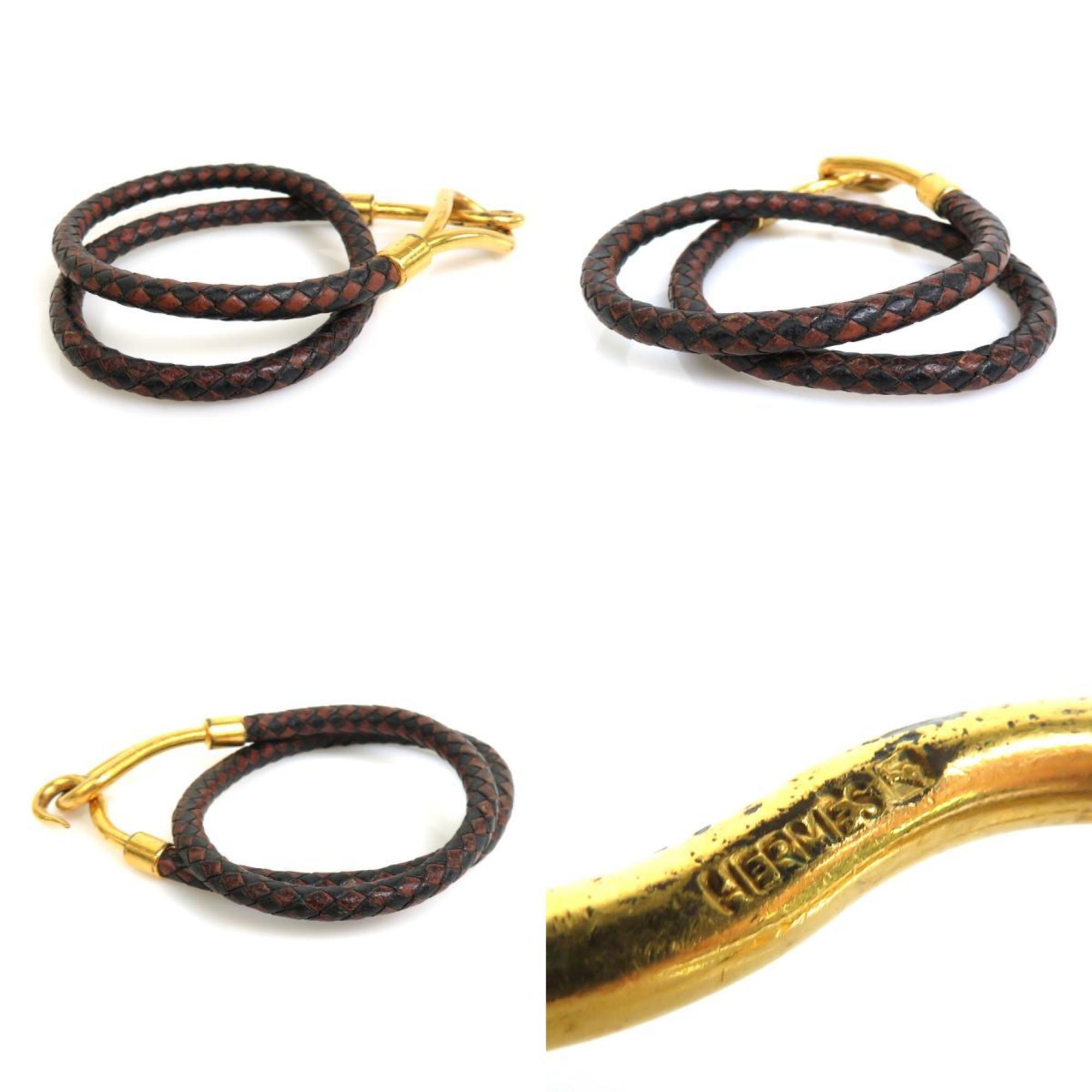 HERMES Bracelet Choker Necklace Jumbo Leather/Metal Black/Brown/Gold Unisex