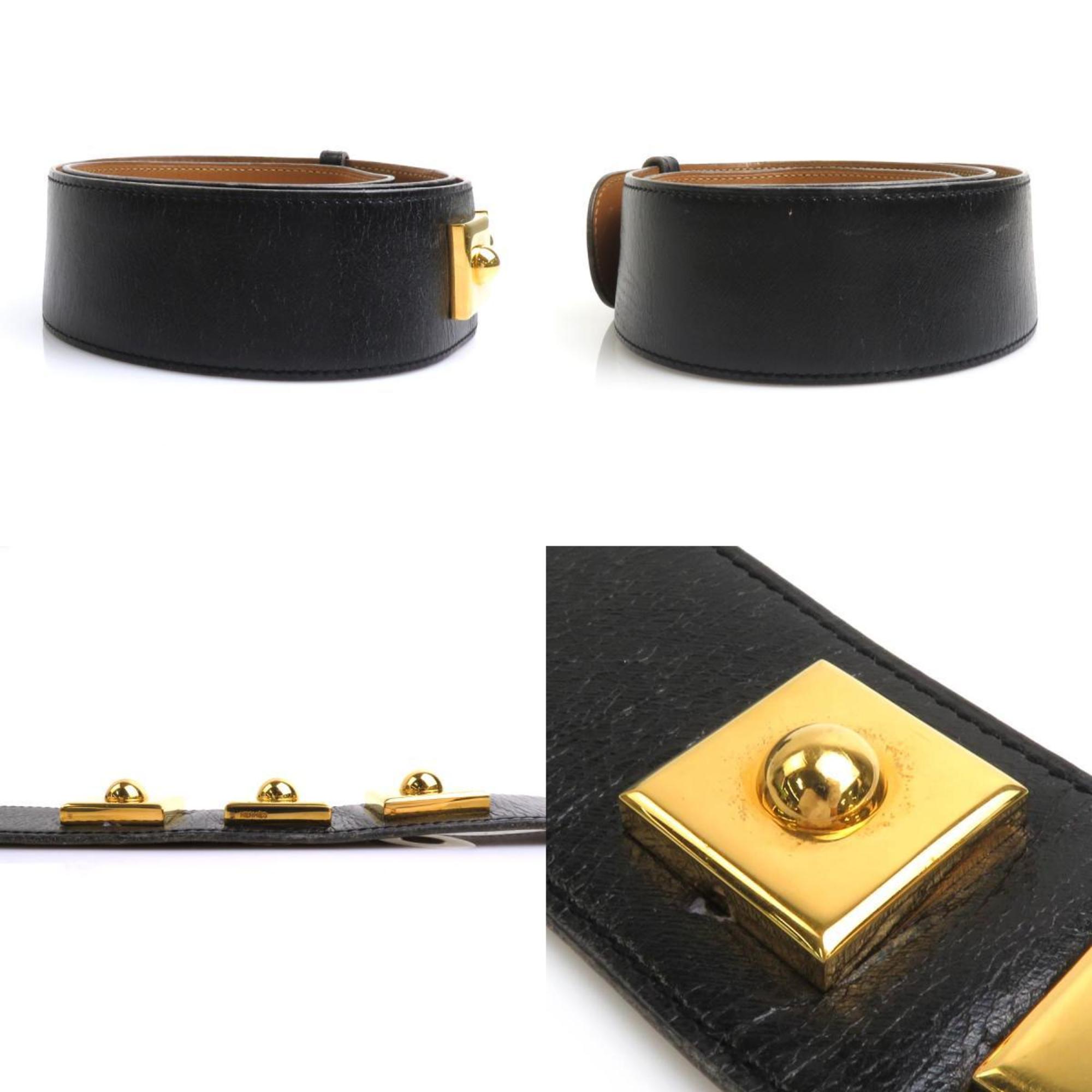 Hermes belt leather/metal black/gold ladies