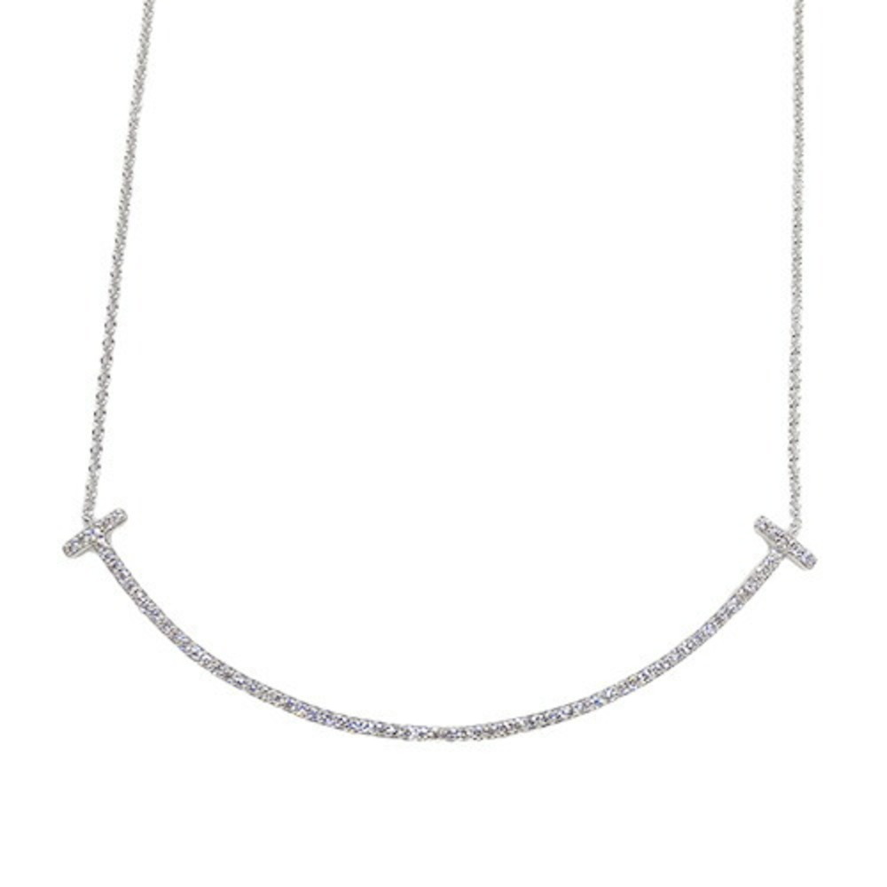 Tiffany TIFFANY&Co. Necklace Women's 750WG Diamond T Smile Large