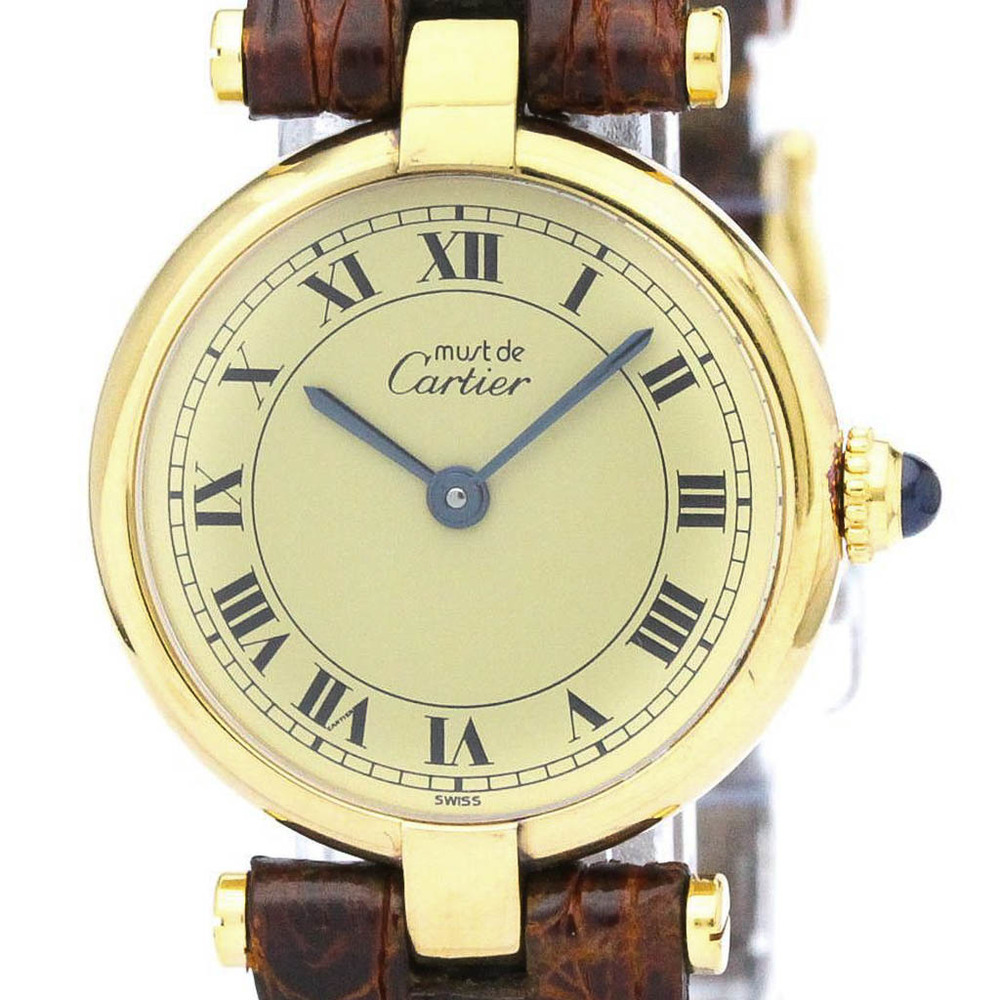 CARTIER Must Vermeil Gold Plated Leather Quartz Ladies Watch BF564569