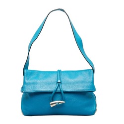Burberry Nova Check Toggle Button Handbag One Shoulder Bag Blue Silver Leather PVC Women's BURBERRY