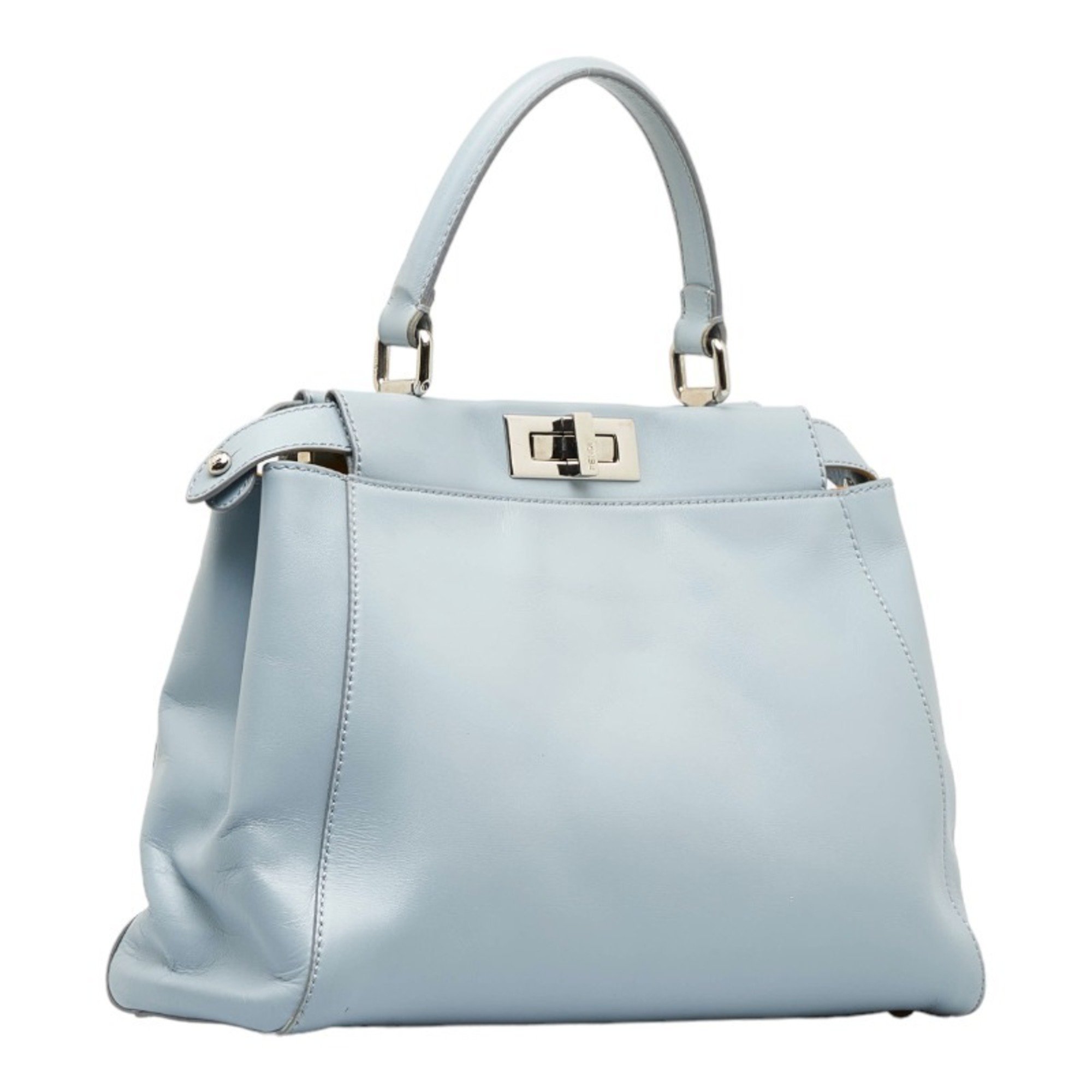 FENDI Peekaboo Handbag Shoulder Bag Light Blue Leather Women's