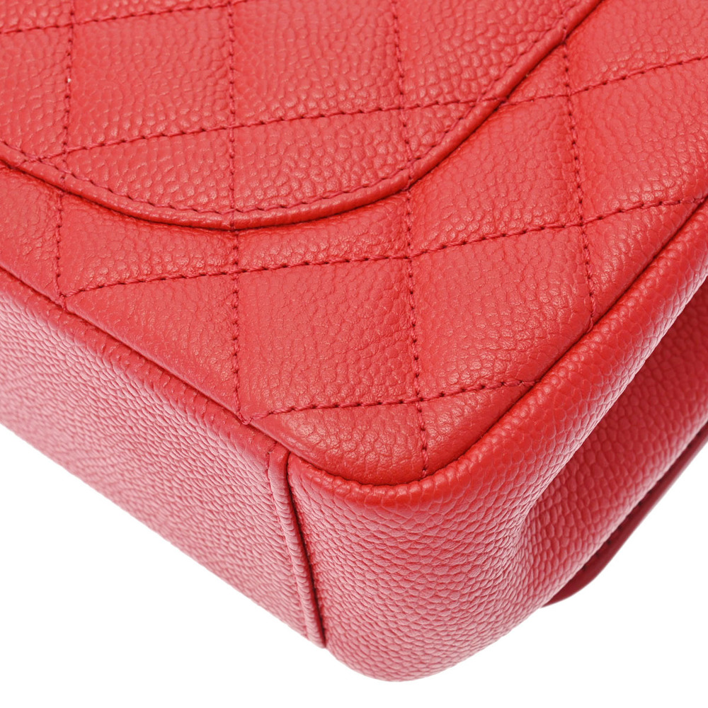 CHANEL CC Filigree Small Flap Caviar Leather Crossbody Bag Red