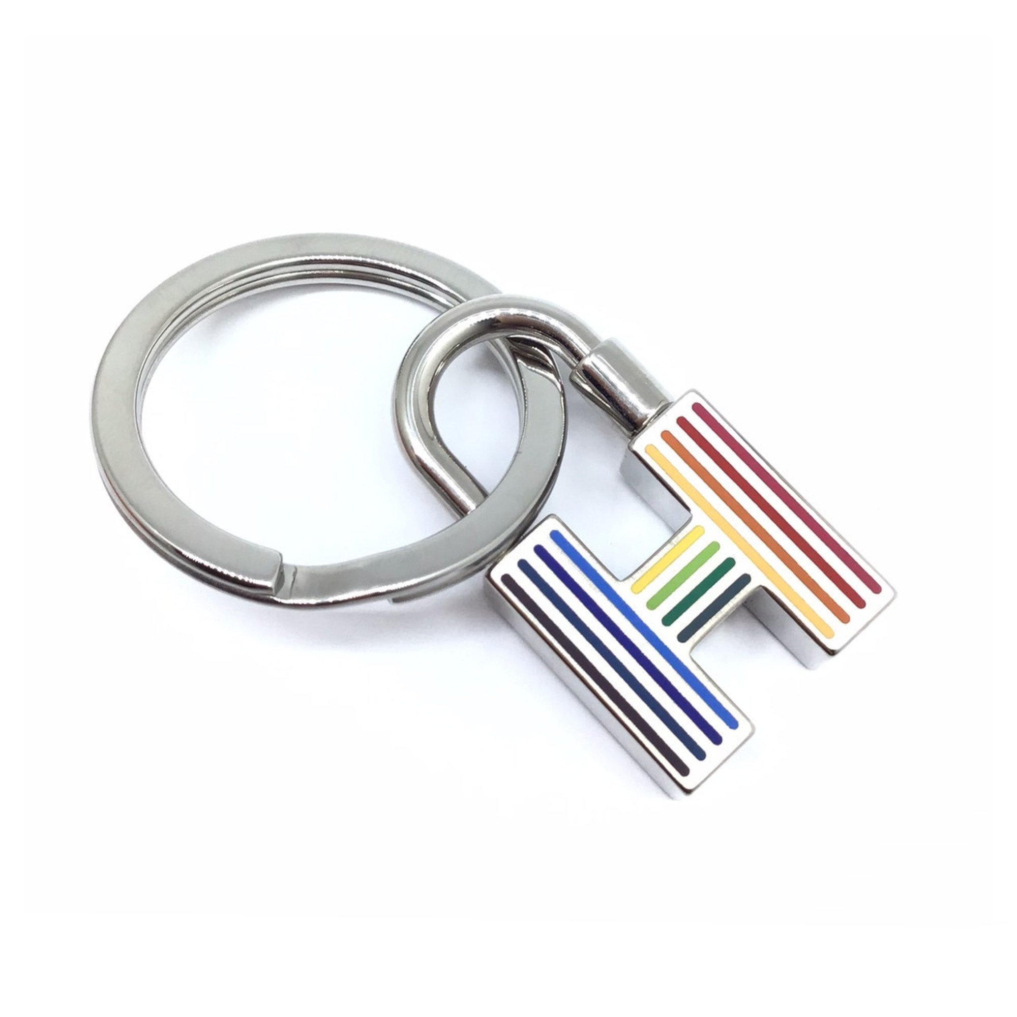 HERMES H Cadena Quiz Key Ring Multicolor Silver Keychain Accessory Women Men Unisex
