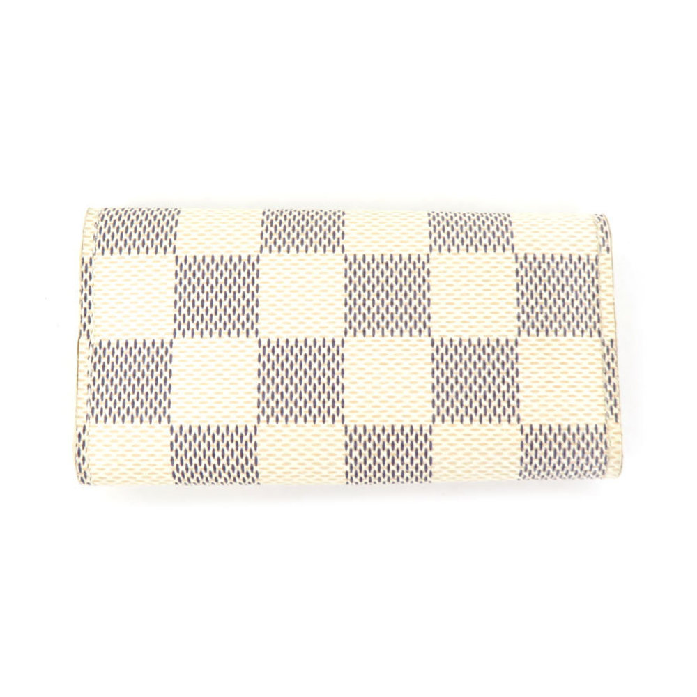 Authentic LOUIS VUITTON Key Holder White Damier Azur 4 Key 