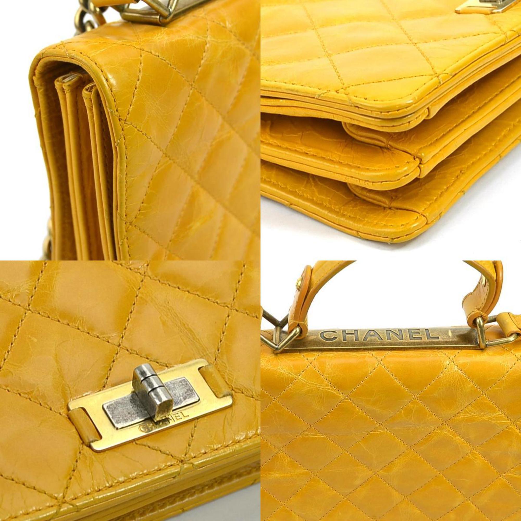 CHANEL Handbag Shoulder Bag 2.55 Matelasse Leather/Metal Yellow/Gold Ladies