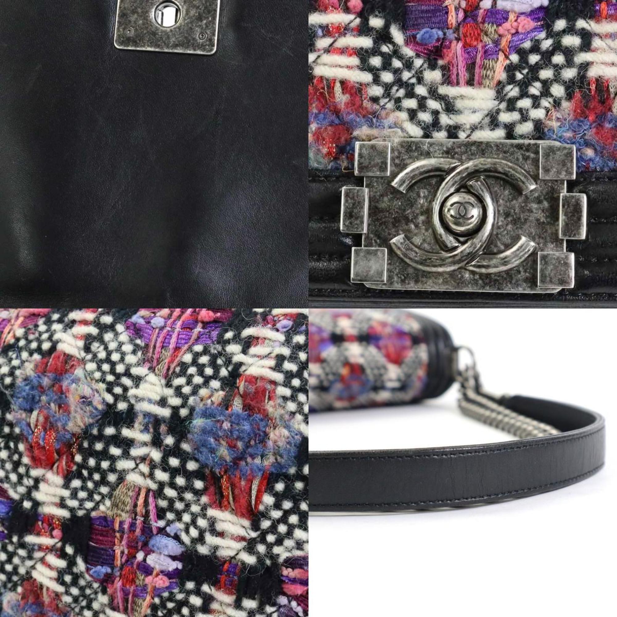 CHANEL Crossbody Shoulder Bag Boy Chanel Wool/Leather/Metal Multicolor/Black Women's