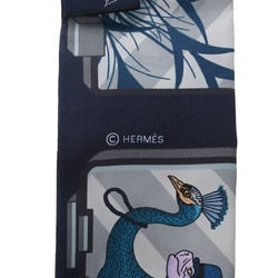 HERMES Twilly Hermes Story Navy/Light Blue Women's 100% Silk Scarf Muffler