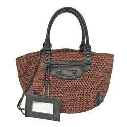 Balenciaga Basket Bag 236741 Women's Raffia,Leather Handbag Black,Red Brown