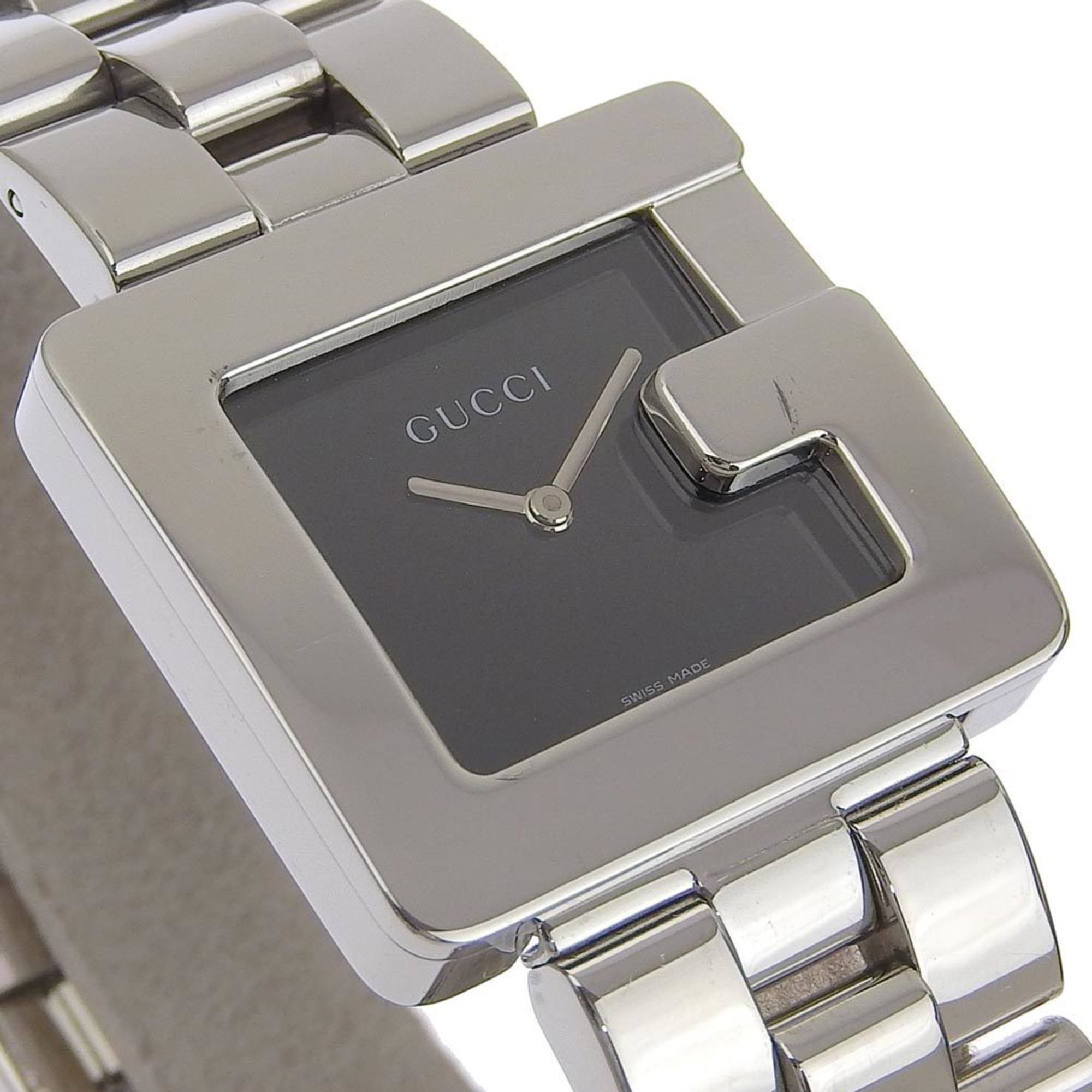 GUCCI Watch 4600L Stainless Steel Swiss Made Silver Quartz Analog Display Black Dial Ladies