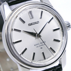 Seiko SEIKO King Watch Second Model Medallion cal.44A 44-9990 Stainless Steel x Leather Made in Japan Black Manual Winding Silver Dial Men's
