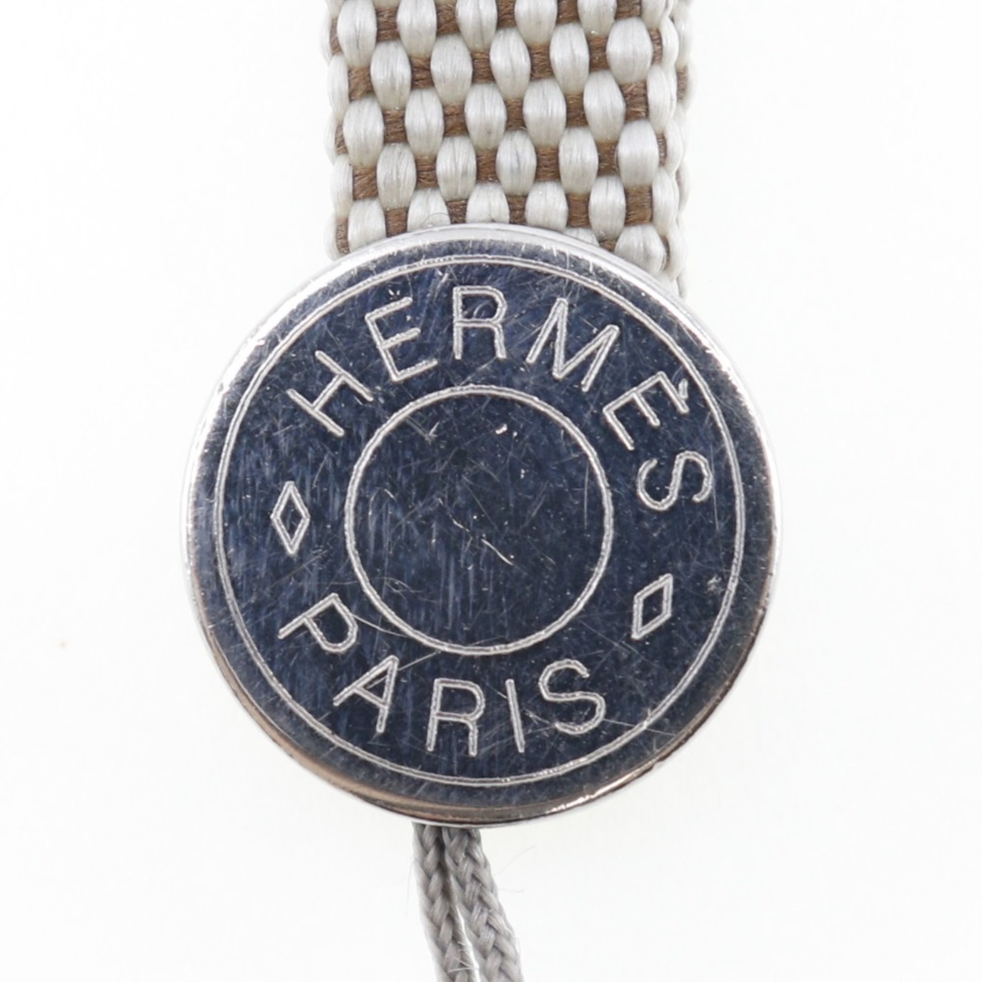 HERMES Cell Phone Strap Serie Canvas x Metal Made in France Beige phone strap Unisex