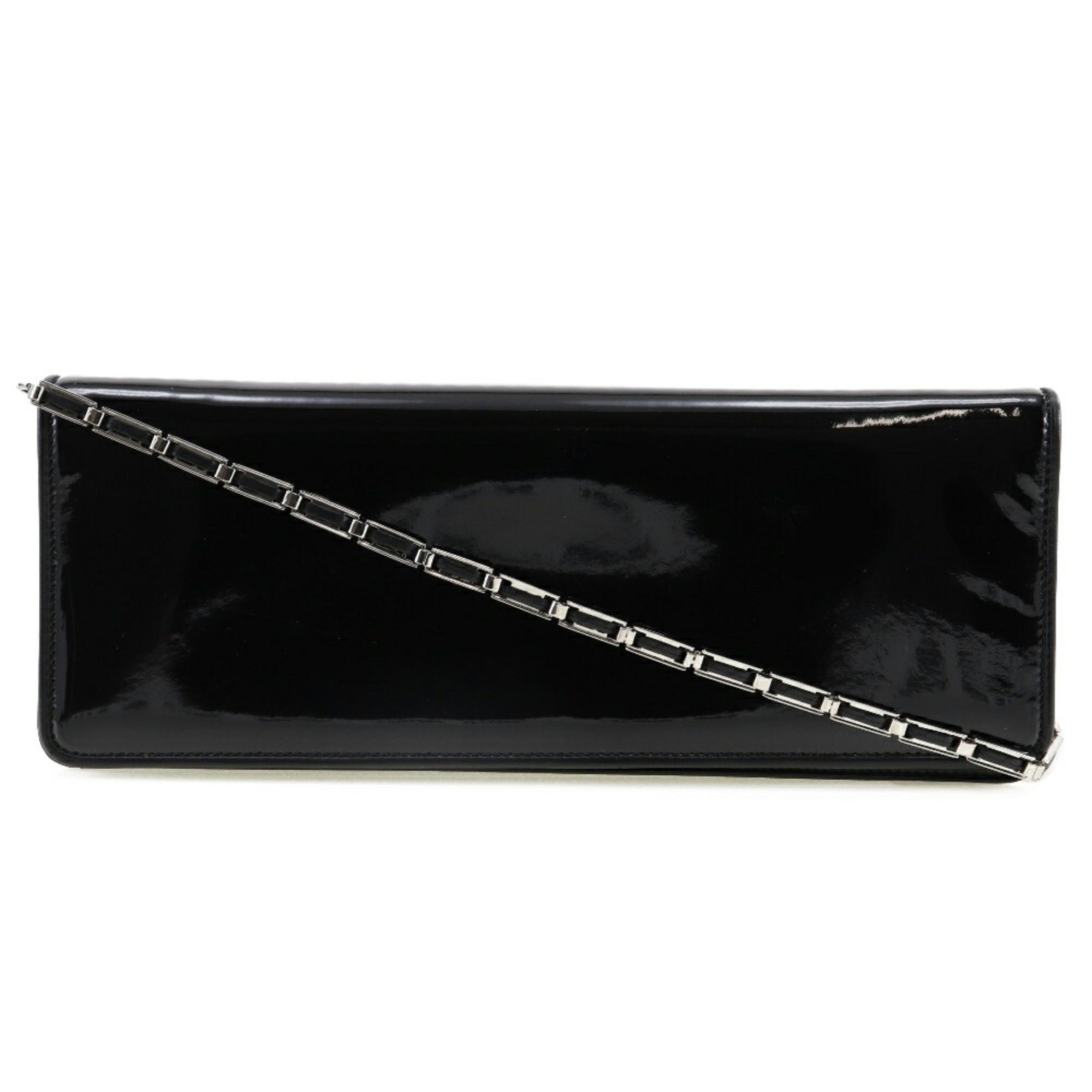 Salvatore Ferragamo Chain Shoulder Bag 2WAY Clutch 21-4384 Enamel Made in Italy Black Magnet Type ChainShoulder Women's