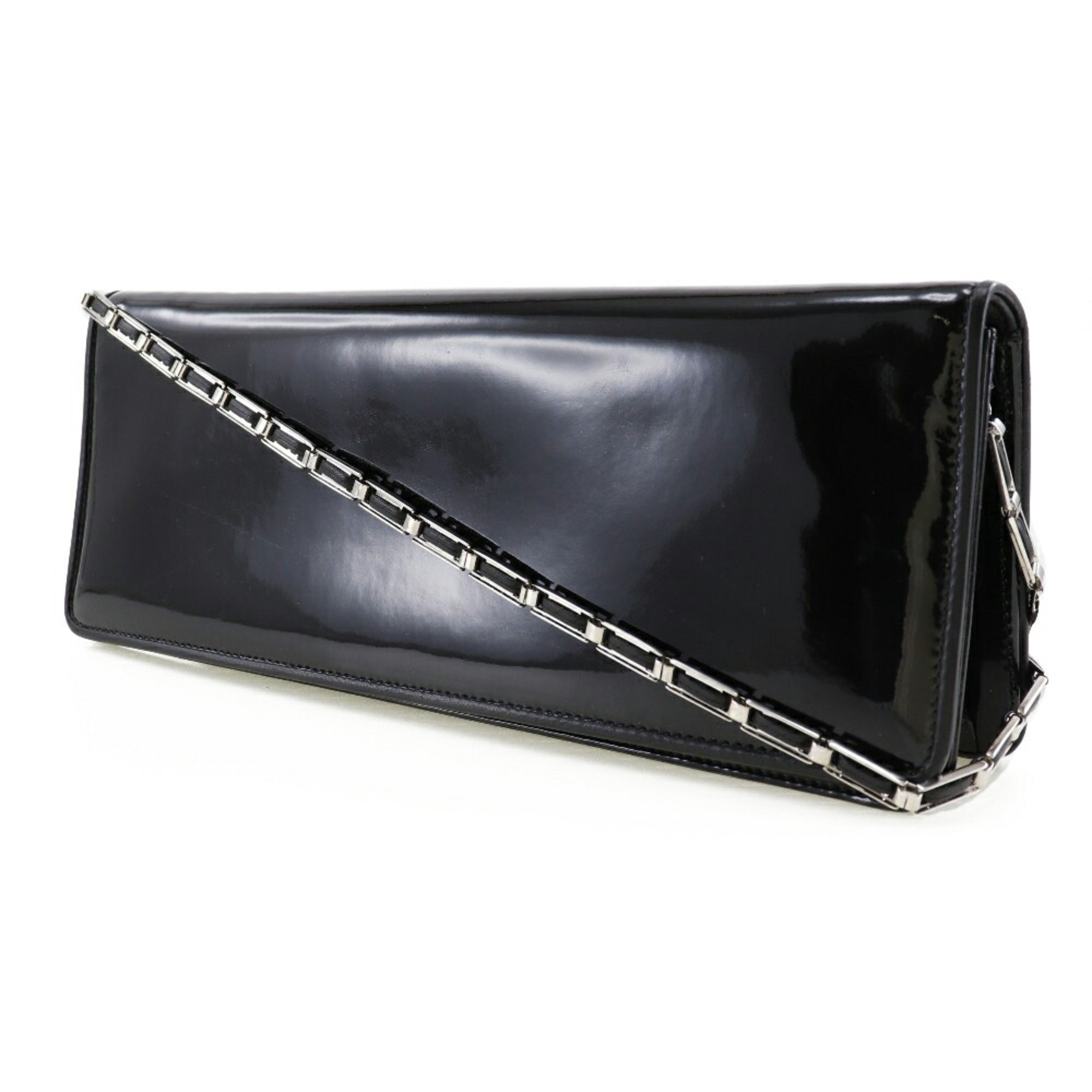 Salvatore Ferragamo Chain Shoulder Bag 2WAY Clutch 21-4384 Enamel Made in Italy Black Magnet Type ChainShoulder Women's